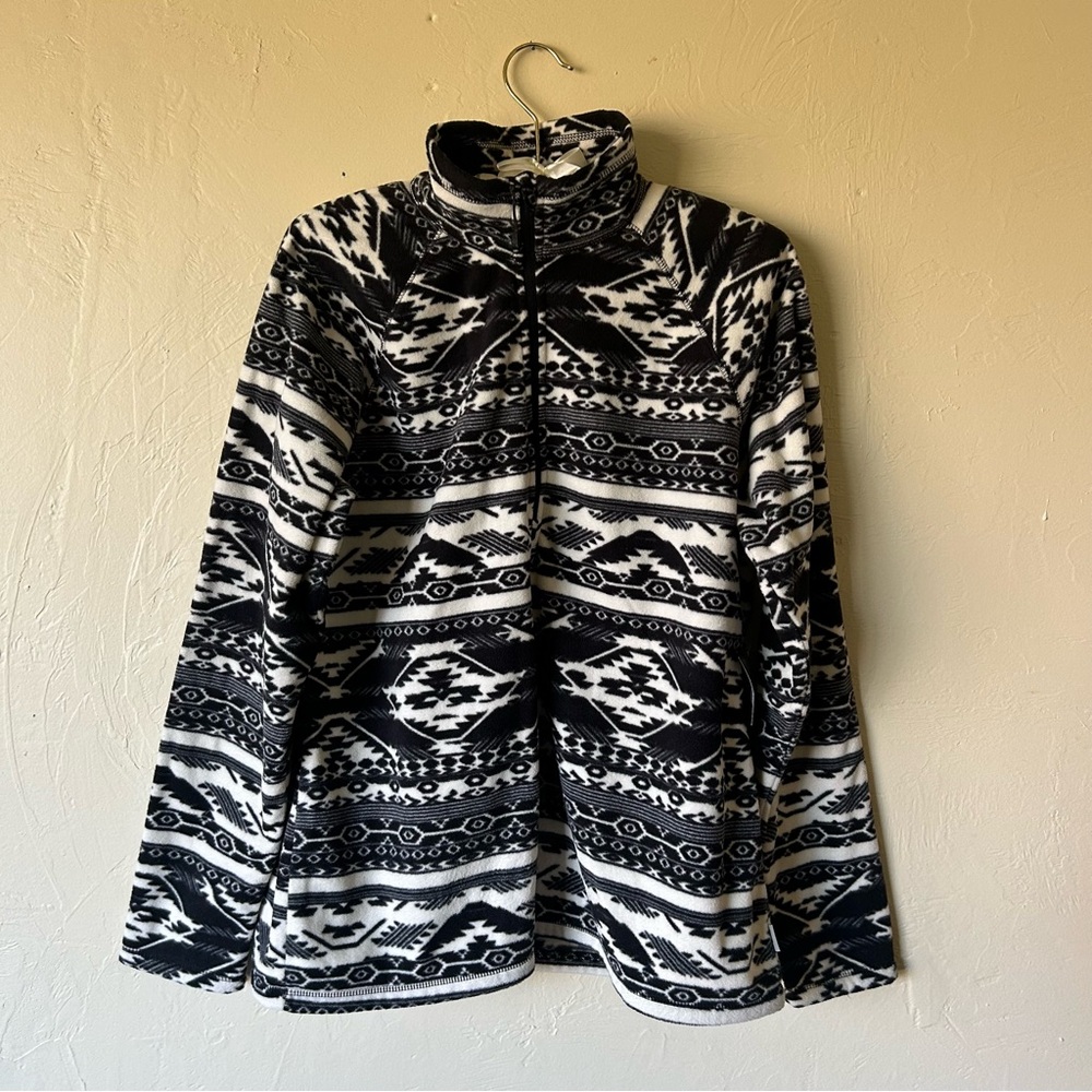 Eddie Bauer Black and white Aztec print fleece zip up turtleneck jacket